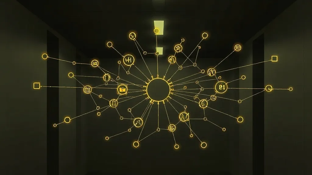 A technical visualization of a cybersecurity framework, abst